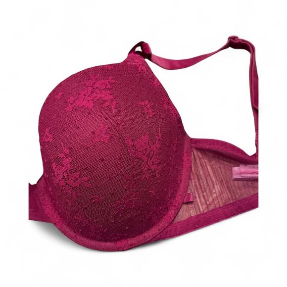 Victoria's Secret 34DDD Burgundy Crushed Velvet & Lace Push-up Demi Bra 34F - Picture 2 of 5